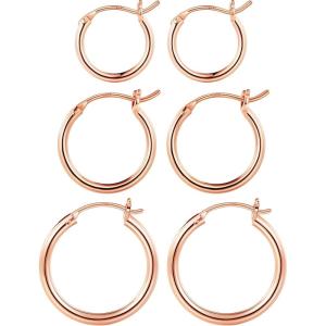 M MOOHAM 14K-Gold-Plated Hoop Earrings for Women – Hypoallergenic 14K Gold 925 Sterling silver-plated Post Sensitive Ears Nickel Free Hoops Earrings Set for Women Jewelry Lightweight 13-60mm(3pairs-13/15/20mm-Rose-plated)