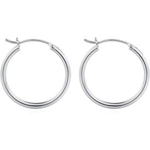 M MOOHAM 14K-Gold-Plated Hoop Earrings for Women – Hypoallergenic 14K Gold 925 Sterling silver-plated Post Sensitive Ears Nickel Free Hoops Earrings Set for Women Jewelry Lightweight 13-60mm(2pcs-25mm-silver-plated)