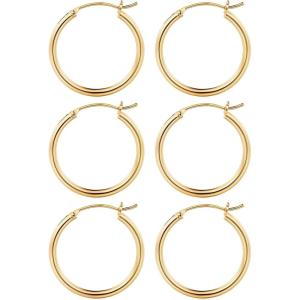 M MOOHAM 14K-Gold-Plated Hoop Earrings for Women – Hypoallergenic 14K Gold 925 Sterling silver-plated Post Sensitive Ears Nickel Free Hoops Earrings Set for Women Jewelry Lightweight 13-60mm(3pairs-25/25/25mm-Gold-plated)