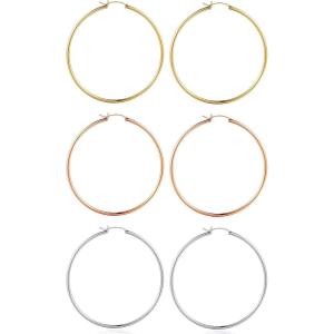 M MOOHAM 14K-Gold-Plated Hoop Earrings for Women – Hypoallergenic 14K Gold 925 Sterling silver-plated Post Sensitive Ears Nickel Free Hoops Earrings Set for Women Jewelry Lightweight 13-60mm(3pairs-60mm-Gold-plated/silver-plated/Rose)