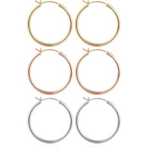 M MOOHAM 14K-Gold-Plated Hoop Earrings for Women – Hypoallergenic 14K Gold 925 Sterling silver-plated Post Sensitive Ears Nickel Free Hoops Earrings Set for Women Jewelry Lightweight 13-60mm(3pairs-30mm-Gold-plated/silver-plated/Rose)