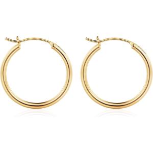 M MOOHAM 14K-Gold-Plated Hoop Earrings for Women – Hypoallergenic 14K Gold 925 Sterling silver-plated Post Sensitive Ears Nickel Free Hoops Earrings Set for Women Jewelry Lightweight 13-60mm(2pcs-25mm-Gold-plated)