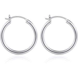 M MOOHAM 14K-Gold-Plated Hoop Earrings for Women – Hypoallergenic 14K Gold 925 Sterling silver-plated Post Sensitive Ears Nickel Free Hoops Earrings Set for Women Jewelry Lightweight 13-60mm(2pcs-20mm-silver-plated)