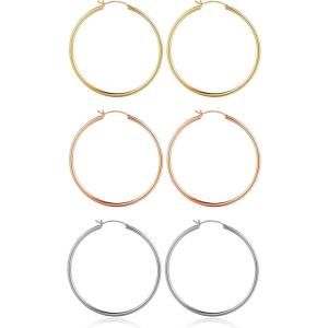 M MOOHAM 14K-Gold-Plated Hoop Earrings for Women – Hypoallergenic 14K Gold 925 Sterling silver-plated Post Sensitive Ears Nickel Free Hoops Earrings Set for Women Jewelry Lightweight 13-60mm(3pairs-50mm-Gold-plated/silver-plated/Rose)
