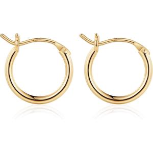 M MOOHAM 14K-Gold-Plated Hoop Earrings for Women – Hypoallergenic 14K Gold 925 Sterling silver-plated Post Sensitive Ears Nickel Free Hoops Earrings Set for Women Jewelry Lightweight 13-60mm(“2pcs-13mm-Gold-plated)