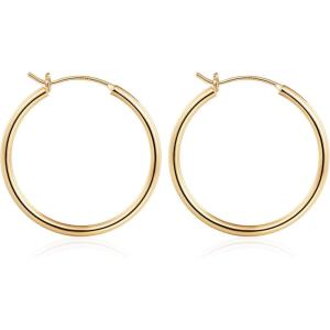 M MOOHAM 14K-Gold-Plated Hoop Earrings for Women – Hypoallergenic 14K Gold 925 Sterling silver-plated Post Sensitive Ears Nickel Free Hoops Earrings Set for Women Jewelry Lightweight 13-60mm(2pcs-30mm-Gold-plated)