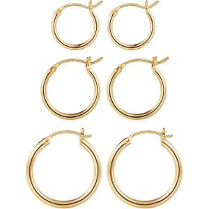 M MOOHAM 14K-Gold-Plated Hoop Earrings for Women – Hypoallergenic 14K Gold 925 Sterling silver-plated Post Sensitive Ears Nickel Free Hoops Earrings Set for Women Jewelry Lightweight 13-60mm(“3pairs-13/15/20mm-Gold-plated)