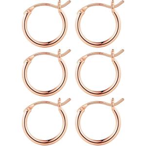 M MOOHAM 14K-Gold-Plated Hoop Earrings for Women – Hypoallergenic 14K Gold 925 Sterling silver-plated Post Sensitive Ears Nickel Free Hoops Earrings Set for Women Jewelry Lightweight 13-60mm(3pairs-13/13/13mm-Rose-plated)