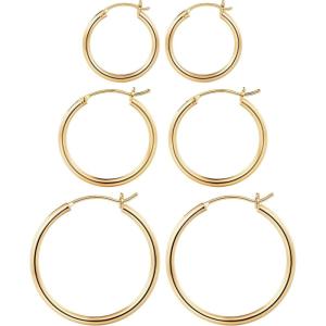 M MOOHAM 14K-Gold-Plated Hoop Earrings for Women – Hypoallergenic 14K Gold 925 Sterling silver-plated Post Sensitive Ears Nickel Free Hoops Earrings Set for Women Jewelry Lightweight 13-60mm(“3pairs-20/25/30mm-Gold-plated)