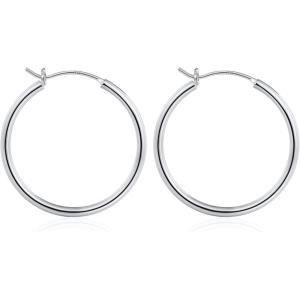M MOOHAM 14K-Gold-Plated Hoop Earrings for Women – Hypoallergenic 14K Gold 925 Sterling silver-plated Post Sensitive Ears Nickel Free Hoops Earrings Set for Women Jewelry Lightweight 13-60mm(2pcs-30mm-silver-plated)