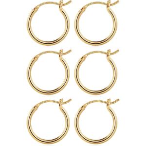 M MOOHAM 14K-Gold-Plated Hoop Earrings for Women – Hypoallergenic 14K Gold 925 Sterling silver-plated Post Sensitive Ears Nickel Free Hoops Earrings Set for Women Jewelry Lightweight 13-60mm(3pairs-15/15/15mm-Gold-plated)