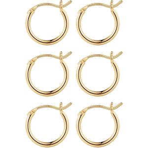 M MOOHAM 14K-Gold-Plated Hoop Earrings for Women – Hypoallergenic 14K Gold 925 Sterling silver-plated Post Sensitive Ears Nickel Free Hoops Earrings Set for Women Jewelry Lightweight 13-60mm(“3pairs-13/13/13mm-Gold-plated)