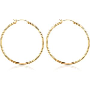 M MOOHAM 14K-Gold-Plated Hoop Earrings for Women – Hypoallergenic 14K Gold 925 Sterling silver-plated Post Sensitive Ears Nickel Free Hoops Earrings Set for Women Jewelry Lightweight 13-60mm(2pcs-50mm-Gold-plated)