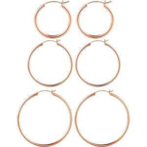 M MOOHAM 14K-Gold-Plated Hoop Earrings for Women – Hypoallergenic 14K Gold 925 Sterling silver-plated Post Sensitive Ears Nickel Free Hoops Earrings Set for Women Jewelry Lightweight 13-60mm(3pairs-30/40/50mm-Rose-plated)