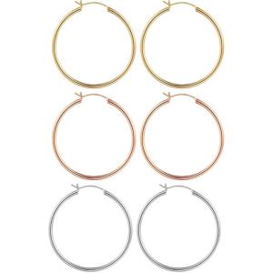 M MOOHAM 14K-Gold-Plated Hoop Earrings for Women – Hypoallergenic 14K Gold 925 Sterling silver-plated Post Sensitive Ears Nickel Free Hoops Earrings Set for Women Jewelry Lightweight 13-60mm(3pairs-40mm-Gold-plated/silver-plated/Rose)