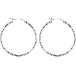 M MOOHAM 14K-Gold-Plated Hoop Earrings for Women – Hypoallergenic 14K Gold 925 Sterling silver-plated Post Sensitive Ears Nickel Free Hoops Earrings Set for Women Jewelry Lightweight 13-60mm(2pcs-40mm-silver-plated)