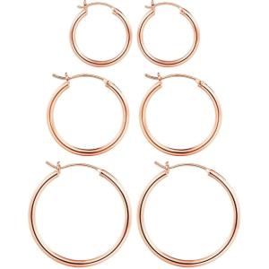 M MOOHAM 14K-Gold-Plated Hoop Earrings for Women – Hypoallergenic 14K Gold 925 Sterling silver-plated Post Sensitive Ears Nickel Free Hoops Earrings Set for Women Jewelry Lightweight 13-60mm(3pairs-20/25/30mm-Rose-plated)