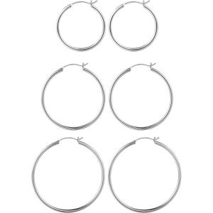 M MOOHAM 14K-Gold-Plated Hoop Earrings for Women – Hypoallergenic 14K Gold 925 Sterling silver-plated Post Sensitive Ears Nickel Free Hoops Earrings Set for Women Jewelry Lightweight 13-60mm(3pairs-30/40/50mm-silver-plated)