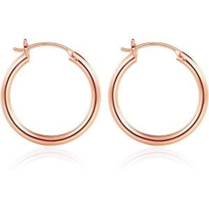 M MOOHAM 14K-Gold-Plated Hoop Earrings for Women – Hypoallergenic 14K Gold 925 Sterling silver-plated Post Sensitive Ears Nickel Free Hoops Earrings Set for Women Jewelry Lightweight 13-60mm(2pcs-20mm-Rose-plated)
