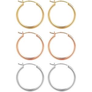 M MOOHAM 14K-Gold-Plated Hoop Earrings for Women – Hypoallergenic 14K Gold 925 Sterling silver-plated Post Sensitive Ears Nickel Free Hoops Earrings Set for Women Jewelry Lightweight 13-60mm(3pairs-25mm-Gold-plated/silver-plated/Rose)