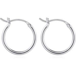 M MOOHAM 14K-Gold-Plated Hoop Earrings for Women – Hypoallergenic 14K Gold 925 Sterling silver-plated Post Sensitive Ears Nickel Free Hoops Earrings Set for Women Jewelry Lightweight 13-60mm(2pcs-15mm-silver-plated)
