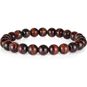 M MOOHAM Beaded Bracelets for Mens Gifts – Natural Stone 8mm Tiger Eye Matte Agate Lava Rock Bracelets for Men Teen Boys Birthday Anniversary Christmas Gifts for Men Teens Grandpa(Red Tiger Eye Bracelet)