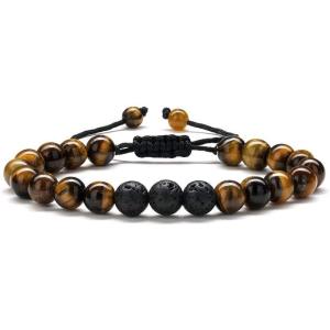 M MOOHAM Beaded Bracelets for Mens Gifts – Natural Stone 8mm Tiger Eye Matte Agate Lava Rock Bracelets for Men Teen Boys Birthday Anniversary Christmas Gifts for Men Teens Grandpa(Tiger eye Lava Rock Bracelet)