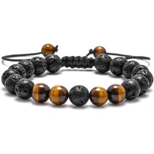M MOOHAM Beaded Bracelets for Mens Gifts – Natural Stone 8mm Tiger Eye Matte Agate Lava Rock Bracelets for Men Teen Boys Birthday Anniversary Christmas Gifts for Men Teens Grandpa(Lava Rock Tiger Eye Bracelet)