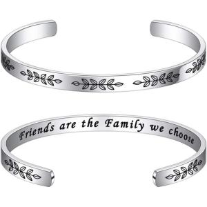 M MOOHAM Bracelets for Women – Engraved Quote Inspirational Bracelet Birthday Christmas Funny Gifts for Best Friend, Daughter, Son, Sister, Niece, Mom, Coworkers, Stainless Steel Jewelry(“Friends-Friends are the family we choose)