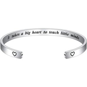 M MOOHAM Bracelets for Women – Engraved Quote Inspirational Bracelet Birthday Christmas Funny Gifts for Best Friend, Daughter, Son, Sister, Niece, Mom, Coworkers, Stainless Steel Jewelry(It takes a big heart to teach little minds)