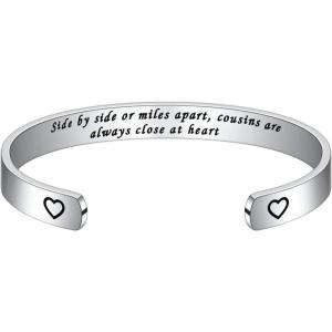 M MOOHAM Bracelets for Women – Engraved Quote Inspirational Bracelet Birthday Christmas Funny Gifts for Best Friend, Daughter, Son, Sister, Niece, Mom, Coworkers, Stainless Steel Jewelry(Cousins-Side by side or miles apart  cousins are always close at heart)