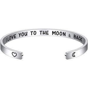 M MOOHAM Bracelets for Women – Engraved Quote Inspirational Bracelet Birthday Christmas Funny Gifts for Best Friend, Daughter, Son, Sister, Niece, Mom, Coworkers, Stainless Steel Jewelry(I Love You To The Moon & Back)