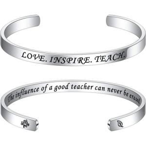 M MOOHAM Bracelets for Women – Engraved Quote Inspirational Bracelet Birthday Christmas Funny Gifts for Best Friend, Daughter, Son, Sister, Niece, Mom, Coworkers, Stainless Steel Jewelry(The influence of a good teacher can never be erased)