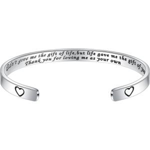 M MOOHAM Bracelets for Women – Engraved Quote Inspirational Bracelet Birthday Christmas Funny Gifts for Best Friend, Daughter, Son, Sister, Niece, Mom, Coworkers, Stainless Steel Jewelry(You didn’t give me the gift of life but life gave me the gift of you.)