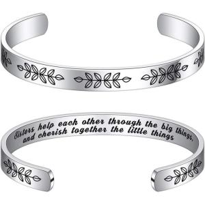 M MOOHAM Bracelets for Women – Engraved Quote Inspirational Bracelet Birthday Christmas Funny Gifts for Best Friend, Daughter, Son, Sister, Niece, Mom, Coworkers, Stainless Steel Jewelry(“Sisters-Sisters help each other through the big things  and cherish together…)