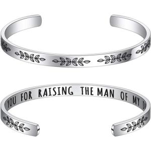 M MOOHAM Bracelets for Women – Engraved Quote Inspirational Bracelet Birthday Christmas Funny Gifts for Best Friend, Daughter, Son, Sister, Niece, Mom, Coworkers, Stainless Steel Jewelry(Wedding gifts-Thank you for raising the man of my dreams)