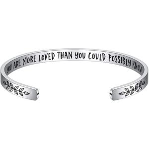 M MOOHAM Bracelets for Women – Engraved Quote Inspirational Bracelet Birthday Christmas Funny Gifts for Best Friend, Daughter, Son, Sister, Niece, Mom, Coworkers, Stainless Steel Jewelry(Family-You are more loved than you could possibly know)