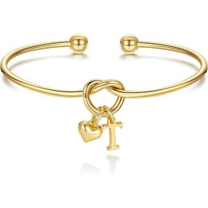 M MOOHAM Christmas Gifts for Women Teen Girls – Knot Initial Bracelets for Women, Bridesmaid Gifts Bridesmaids Proposal Gift Dainty Knot Letter A-Z Heart Initial Bracelet Jewelry Friendship Bracelets(T)