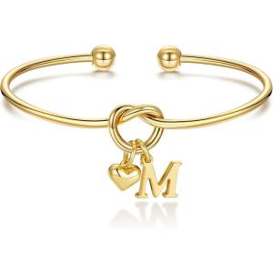 M MOOHAM Christmas Gifts for Women Teen Girls – Knot Initial Bracelets for Women, Bridesmaid Gifts Bridesmaids Proposal Gift Dainty Knot Letter A-Z Heart Initial Bracelet Jewelry Friendship Bracelets(M)