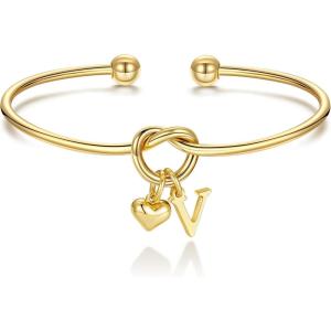 M MOOHAM Christmas Gifts for Women Teen Girls – Knot Initial Bracelets for Women, Bridesmaid Gifts Bridesmaids Proposal Gift Dainty Knot Letter A-Z Heart Initial Bracelet Jewelry Friendship Bracelets(V)