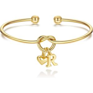 M MOOHAM Christmas Gifts for Women Teen Girls – Knot Initial Bracelets for Women, Bridesmaid Gifts Bridesmaids Proposal Gift Dainty Knot Letter A-Z Heart Initial Bracelet Jewelry Friendship Bracelets(R)
