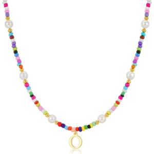 M MOOHAM Colorful Initial Necklaces for Girls Women Kids – Christmas Stocking Stuffers Beaded Pearl Choker Necklace for Women Teen Girl Gifts Trendy Personalized Letter Birthday Gifts Kids Jewelry(O)