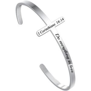 M MOOHAM Cross Bracelet Christian Gifts for Women – Engraved Quote Religious Cuff Bangle Bible Verse Jewelry Gift for Women Confirmation Baptism Gifts Christian Bracelet(Do everything in love)