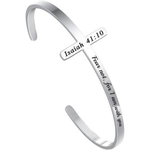 M MOOHAM Cross Bracelet Christian Gifts for Women – Engraved Quote Religious Cuff Bangle Bible Verse Jewelry Gift for Women Confirmation Baptism Gifts Christian Bracelet(Fear not  for I am with you)