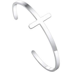M MOOHAM Cross Bracelet Christian Gifts for Women – Engraved Quote Religious Cuff Bangle Bible Verse Jewelry Gift for Women Confirmation Baptism Gifts Christian Bracelet(Cross bracelet silver)