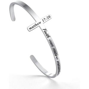 M MOOHAM Cross Bracelet Christian Gifts for Women – Engraved Quote Religious Cuff Bangle Bible Verse Jewelry Gift for Women Confirmation Baptism Gifts Christian Bracelet(Faith can move mountains)