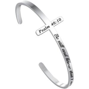 M MOOHAM Cross Bracelet Christian Gifts for Women – Engraved Quote Religious Cuff Bangle Bible Verse Jewelry Gift for Women Confirmation Baptism Gifts Christian Bracelet(Be still and know that I am god)