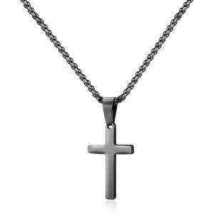 M MOOHAM Cross Necklace for Men – Stainless Steel Silver Gold Black Plain Cross Pendant Necklace Simple Jewelry Gifts, 16-24 Inches Chain(Black: Cross Pendant 0.8″*0.4″)
