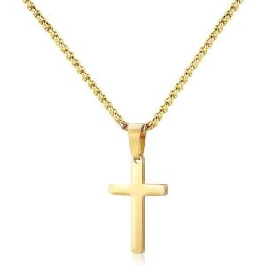 M MOOHAM Cross Necklace for Men – Stainless Steel Silver Gold Black Plain Cross Pendant Necklace Simple Jewelry Gifts, 16-24 Inches Chain(Gold: Cross Pendant 0.8″*0.4″)