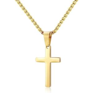 M MOOHAM Cross Necklace for Men – Stainless Steel Silver Gold Black Plain Cross Pendant Necklace Simple Jewelry Gifts, 16-24 Inches Chain(Gold: Cross Pendant 1″*0.6″)